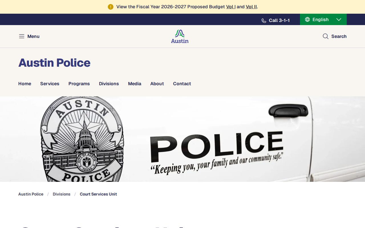 Austin police court services warrant routing in Travis County