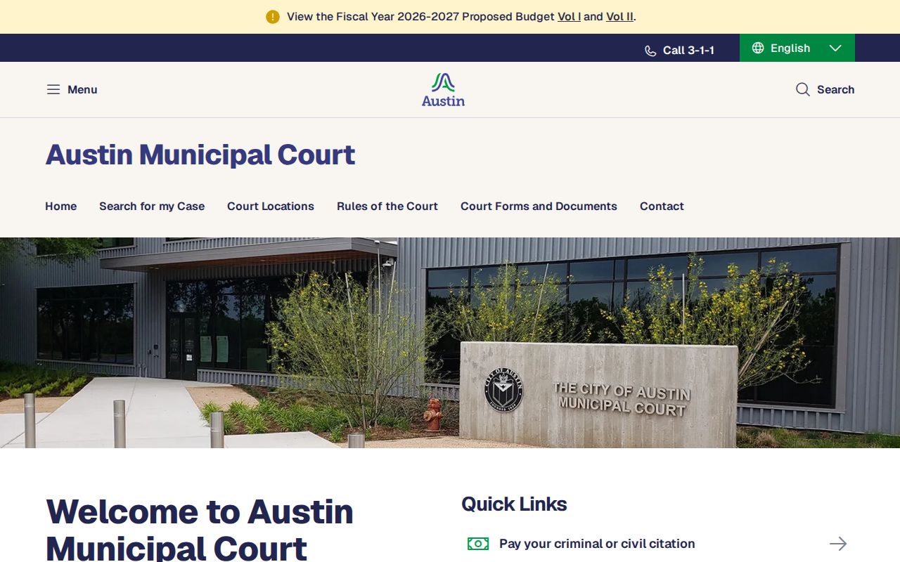 Austin Municipal Court information for Austin warrant records