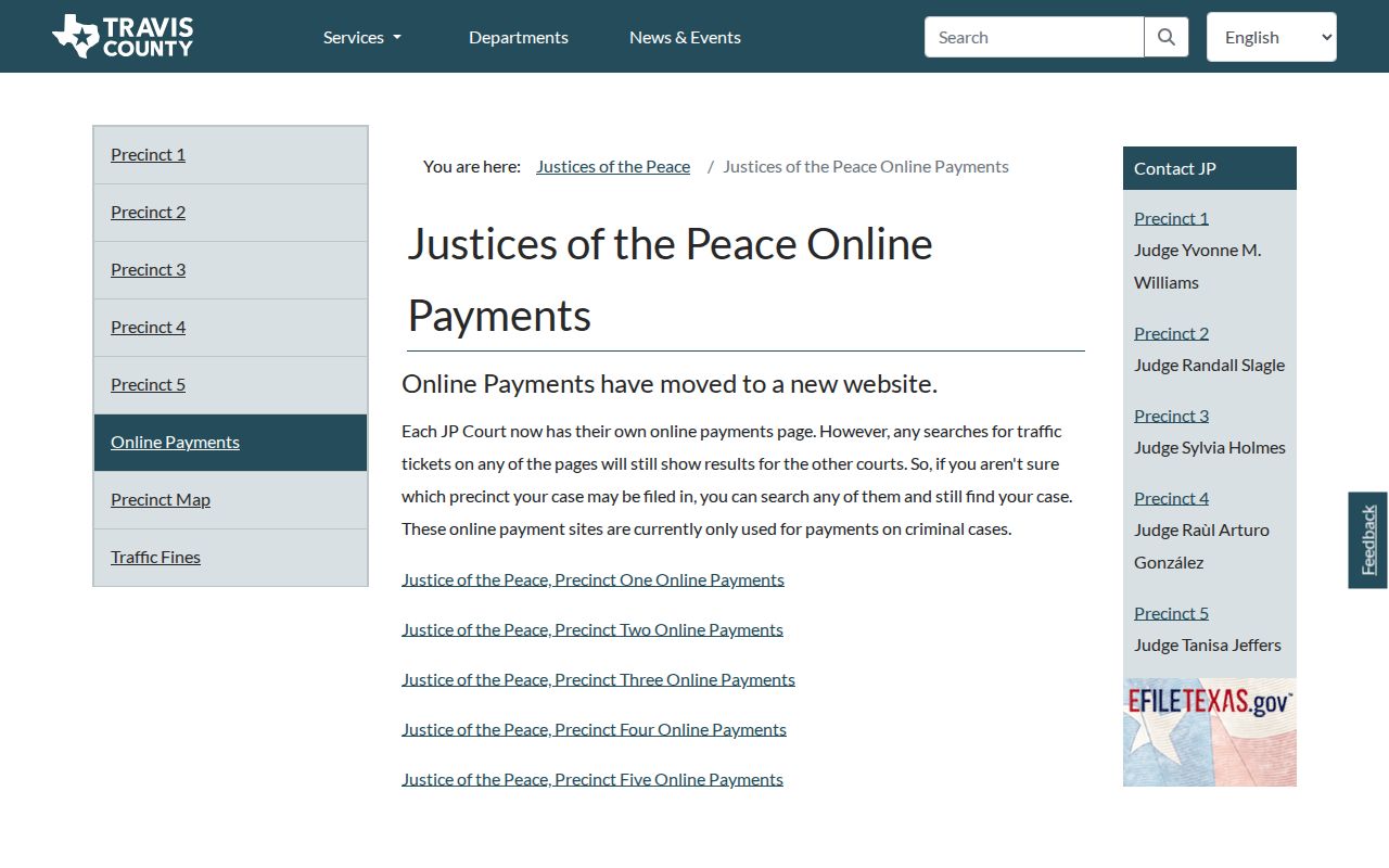 Travis County JP online traffic case payment entry point