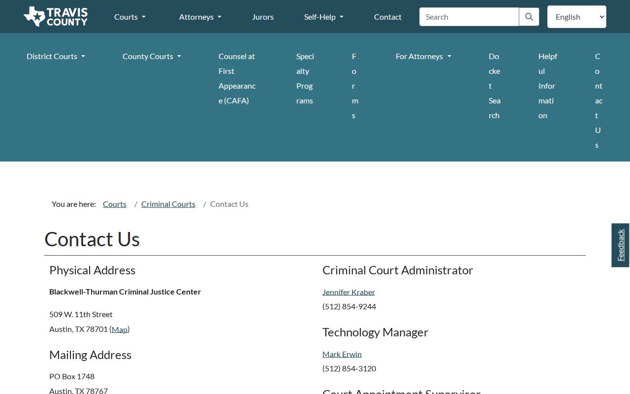Travis County criminal courthouse and warrant case location