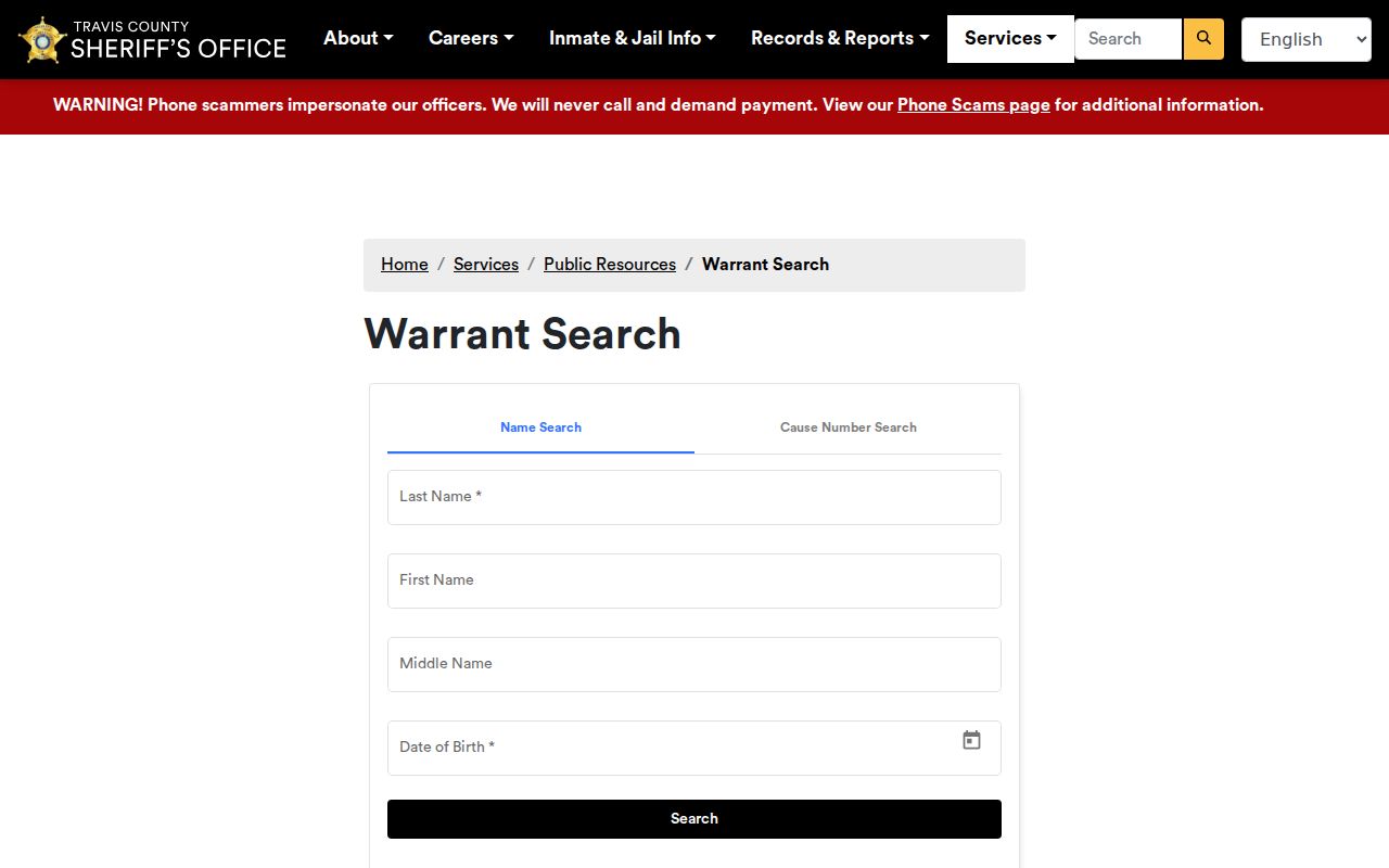 Expired Travis County sheriff warrant search notice